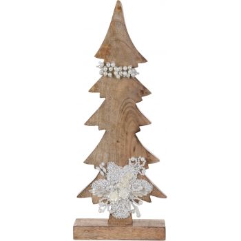 Decoratiune Xmas Tree w pearls , 17x5.8x43 cm, lemn de mango, alb/bej ieftina