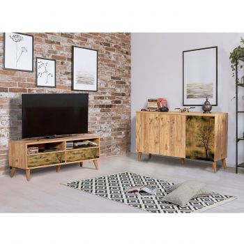 Set mobilier living 2 piese, comoda si comoda TV, Motto 2-729, Vella, atlantic pine la reducere