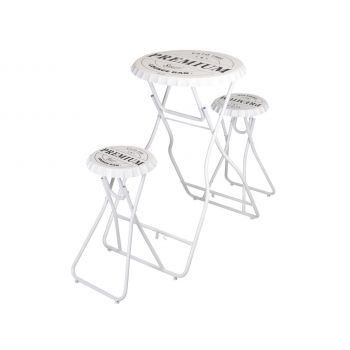 Set masa cu scaune pliabile Premium, 146x60x101 cm, metal, alb/negru la reducere
