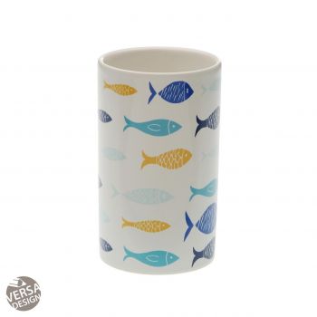 Suport periute si pasta de dinti Fish, Versa, Ø6.5x11.5 cm, ceramica, albastru