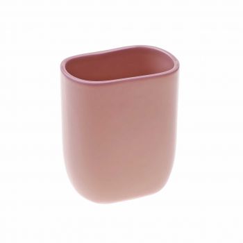 Suport periute si pasta de dinti Klara, Versa, 8.5x6.2x10 cm, ceramica, roz pastel