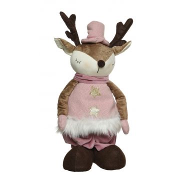 Decoratiune Deer standing Boy, Decoris, 24x15x78 cm, poliester, roz ieftina