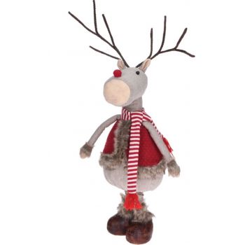 Decoratiune Reindeer in red coat, 28x22x81 cm, poliester, multicolor