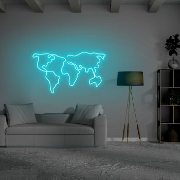 Lampa de perete World Map, Neon Graph, 66x38x2 cm, albastru ieftina
