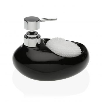 Dozator pentru detergent de vase cu suport burete Versa, 16.5x16 cm, ceramica, negru