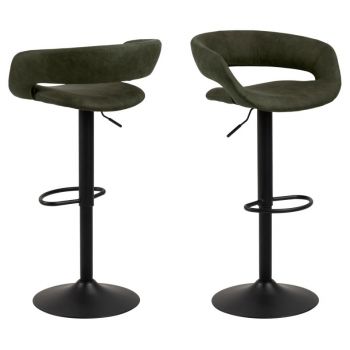 Set 2 scaune de bar tapitate cu stofa si picior metalic Grace Verde Olive / Negru, l54,5xA48,5xH104 cm