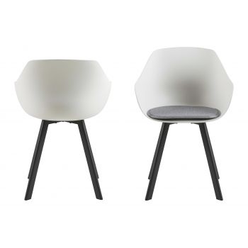 Set 2 scaune din plastic, sezut tapitat cu stofa si picioare metalice Tina Alb / Negru, l56,5xA53xH80,5 cm