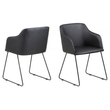 Set 2 scaune tapitate cu piele ecologica si picioare metalice Casablanca Negru, l52xA54,5xH79,5 cm