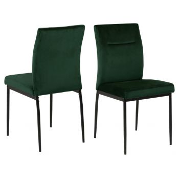 Set 2 scaune tapitate cu stofa si picioare metalice Demi Verde inchis / Negru, l45xA55xH90,5 cm