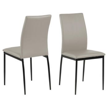 Set 4 scaune tapitate cu piele ecologica si picioare metalice Demina Gri / Negru, l43,5xA53xH92 cm