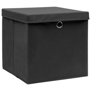 vidaXL Cutii depozitare cu capace, 4 buc. negru, 32x32x32 cm, textil