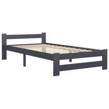 vidaXL Cadru de pat, gri închis, 90 x 200 cm, lemn masiv pin