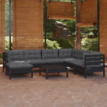 vidaXL Set mobilier de grădină cu perne 8 piese negru lemn masiv pin