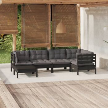 vidaXL Set mobilier grădină cu perne, 6 piese, negru, lemn de pin
