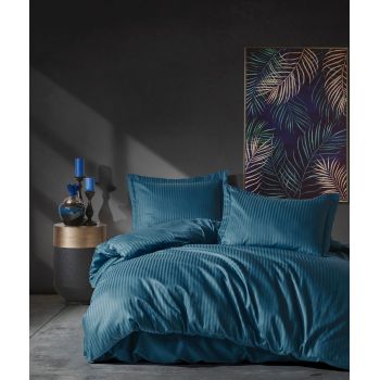 Lenjerie de pat din bumbac Satinat Premium Elegant Teal, 200 x 220 cm