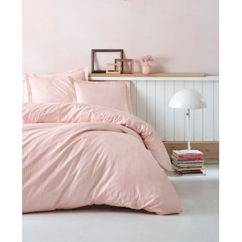 Lenjerie de pat din bumbac Satinat Premium Stripe Roz, 200 x 220 cm