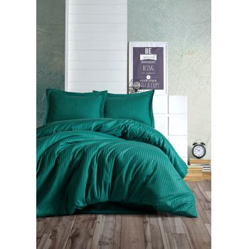 Lenjerie de pat din bumbac Satinat Premium Stripe Verde, 200 x 220 cm