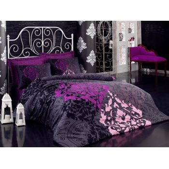 Lenjerie de pat din bumbac Satinat Purple Vibes Multicolor, 200 x 220 cm