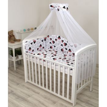 Set lenjerie din bumbac cu protectie laterala pentru pat bebe 120 x 60 cm Miki Amy