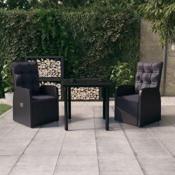 vidaXL Set mobilier de grădină cu perne, 3 piese, negru
