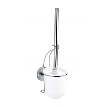 Perie de toaleta cu suport autoadeziv, Wenko, Milazzo Vacuum-Loc®, 10 x 36.5 x 12 cm, inox