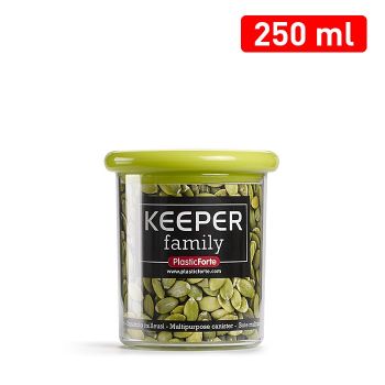 Cutie alimentara, multiple intrebuintari, 250 ml, transparenta, capac verde, Keeper