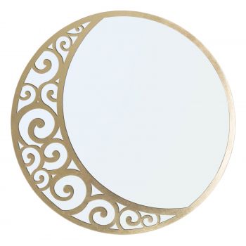 Oglinda decorativa cu rama metalica, Luna Astratta Auriu, Ø72 cm