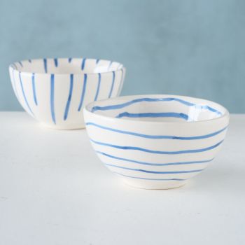 Set 2 boluri din ceramica Bluya Alb / Albastru, Modele Asortate, Ø9xH5 cm