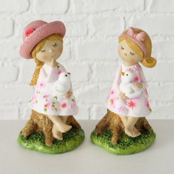 Set 2 figurine din polirasina Rosella Roz / Alb, Modele Asortate, L8xl8xH15 cm