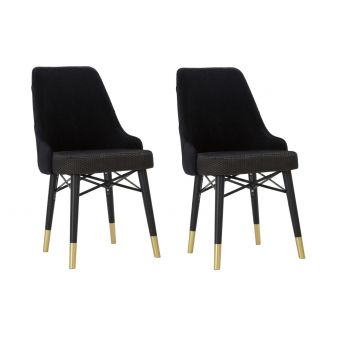 Set 2 scaune tapitate cu stofa si picioare din lemn, Venus Velvet Negru / Auriu, l50xA54xH93 cm