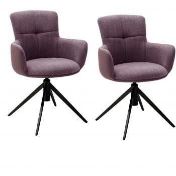 Set 2 scaune rotative tapitate cu stofa si picioare metalice, Mecana Burgundy / Negru, l60xA64x87 cm