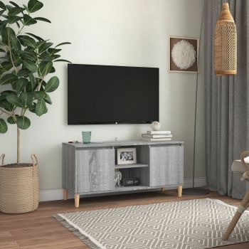 vidaXL Comodă TV cu picioare din lemn masiv, gri sonoma 103,5x35x50 cm