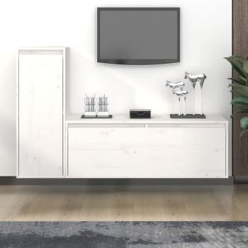 vidaXL Comode TV, alb, 2 buc., lemn masiv de pin