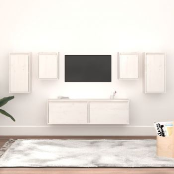 vidaXL Comode TV, alb, 6 buc., lemn masiv de pin