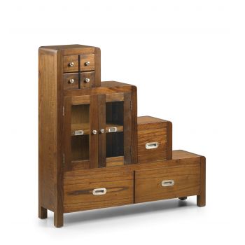 Cabinet din lemn si furnir, cu 7 sertare si 2 usi, Flash Left Nuc, l98xA25xH98 cm