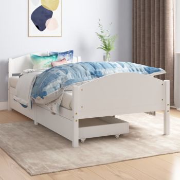 vidaXL Cadru de pat cu 2 sertare, alb, 100x200 cm, lemn masiv de pin