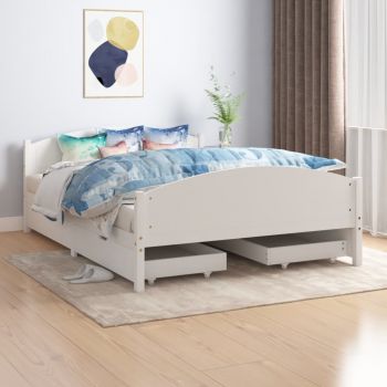 vidaXL Cadru de pat cu 2 sertare, alb, 160x200 cm, lemn masiv de pin