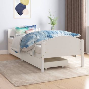 vidaXL Cadru de pat cu 2 sertare, alb, 90x200 cm, lemn masiv de pin
