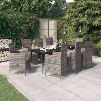 vidaXL Set de mobilier pentru grădină, cu perne, 9 piese, gri