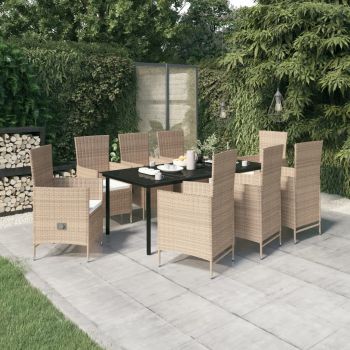 vidaXL Set mobilier pentru grădină cu perne, 9 piese, bej