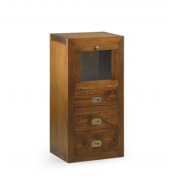 Cabinet din lemn si furnir, cu 3 sertare si 1 usa, Star Combi Small Nuc, l45xA35xH90 cm