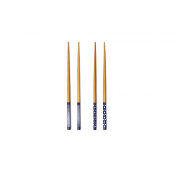 Set 4 betisoare chinezesti din bambus Chopsticks Natural / Albastru, L22,5 cm