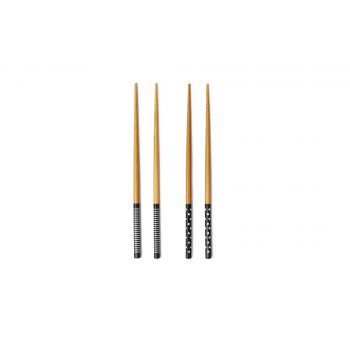 Set 4 betisoare chinezesti din bambus Chopsticks Natural / Negru, L22,5 cm