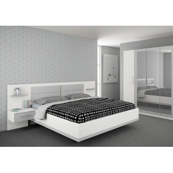 Cadru pat cu noptiere incorporate BOSTON EXTRA alb alpin/ silk grey