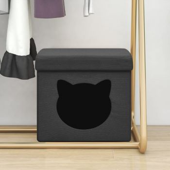 vidaXL Taburet depozitare pliabil, negru cu model pisică, ţesătură