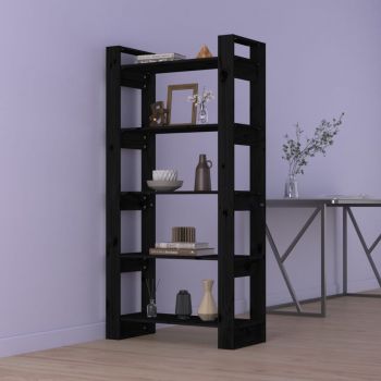 vidaXL Bibliotecă/Separator cameră, negru, 80x35x160 cm, lemn pin