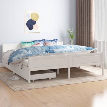 vidaXL Cadru de pat cu 2 sertare, alb, 180x200 cm, lemn masiv pin