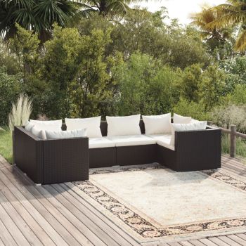 vidaXL Set mobilier de grădină cu perne, 6 piese, negru, poliratan
