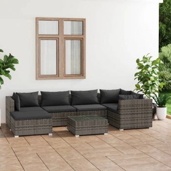 vidaXL Set mobilier de grădină cu perne, 7 piese, gri, poliratan
