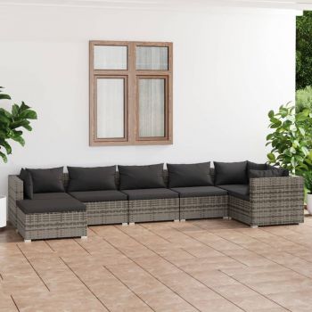 vidaXL Set mobilier de grădină cu perne, 7 piese, gri, poliratan